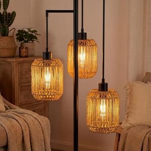 Glooglitter 3 Pack Rattan Lamp Shades, Boho Macrame Handwoven Rope Covers for Pendant Lights Floor Table Lamp Small Cylinder Woven Lampshade Set 4.92"×5.91"for Living Room Bedroom Decor