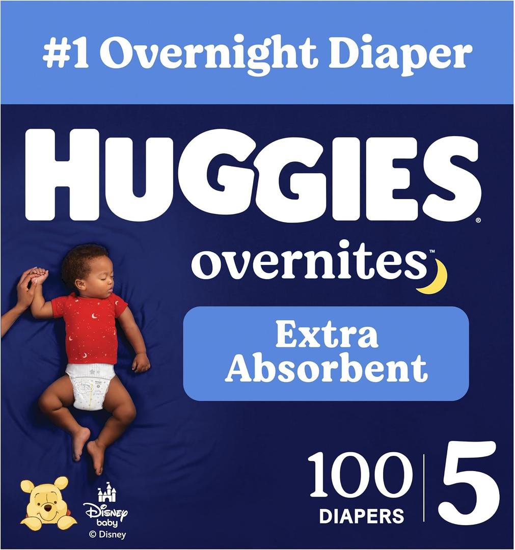 HUGGIES Overnites Nighttime Baby Diapers, Size 5 (27+ lbs), 100 Count