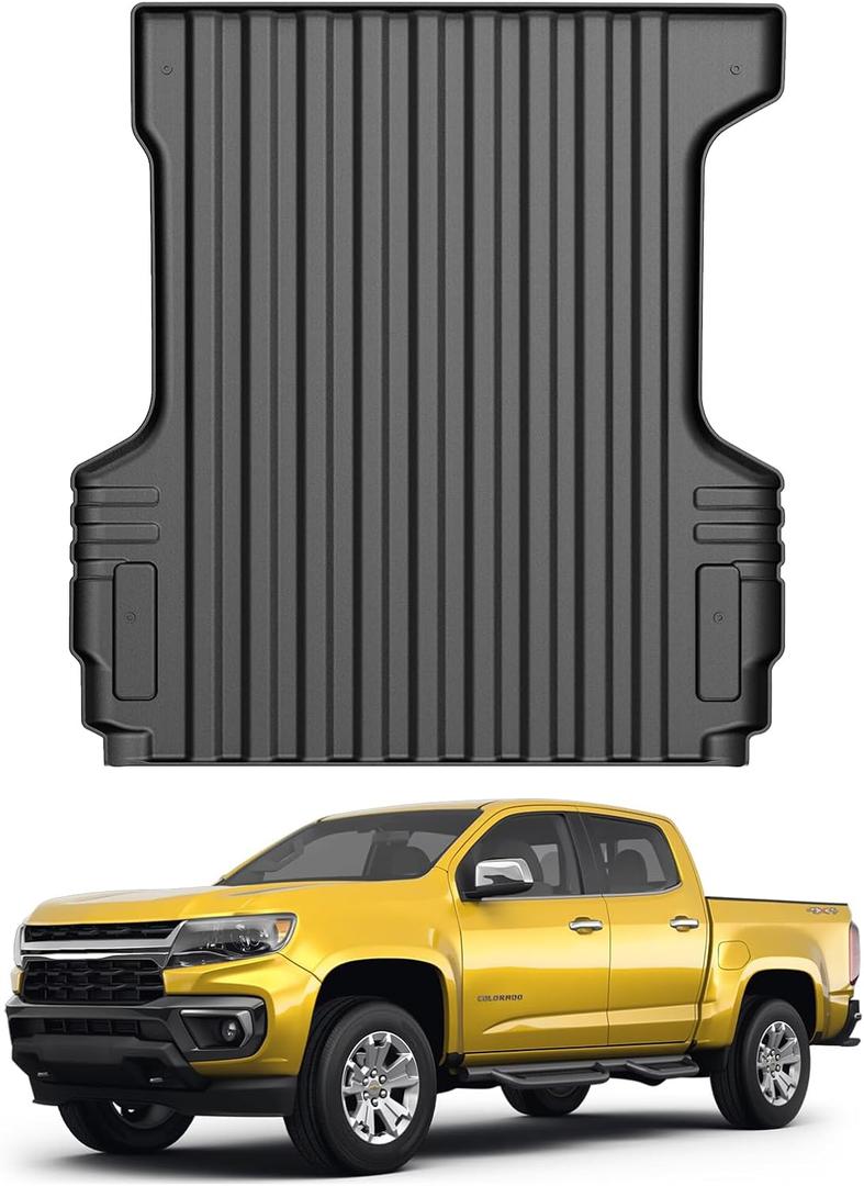Mixsuper Truck Bed Mat for 2015-2022 Chevrolet Colorado/GMC Canyon 5ft Bed, All Weather Truck Bed Liner TPE Rugged Durable Odorless Black
