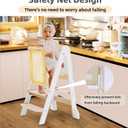 Foldable Toddler Standing Tower,2-Adjustable Height Kids Step Stool,Wooden Kitchen Helper with Whiteboard & Chalkboard,Anti-Tip Safety Rails Montessori Helper for Learning,Cooking, Ages 1-4 Years