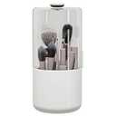 Zufudo Makeup Brush Holder with Dustproof Cover, Clear 360 Rotating Make Up Brushes Organizer for Counter Vanity Bathroom, White