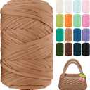 T Shirt Yarn 130 Yards Beginner Crochet Tshirt Yarn 400g Elastic Fabric Thick T-Shirt Yarns for Crocheting, Knitting Bags, Baskets, Rugs, Coasters, DIY Crafts, Home Decor (Khaki)