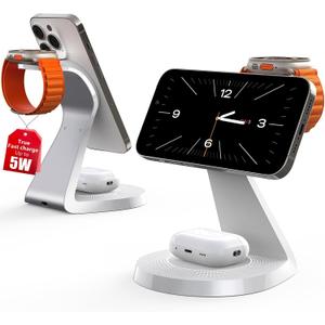 3 in 1 Charging Station for Apple Devices,Mag-Safe Charger Stand Fast Charging,Wireless Charger for iPhone 16/15/14/13/12 Series,& AirPods,& iWatch(USB-C Charger Included) (White)