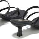 Women's Kitten Heels Sandals Flip Flops Low Heels Slip On Slides 1.8-2 Inch Heeled Square Open Toe Sandals for Women (Black)