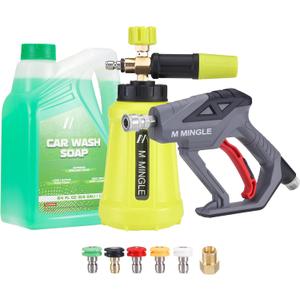 M MINGLE Pressure Washer Gun with Foam Cannon, 64 Fl Oz Car Wash Soap & 5 Power Washer Nozzle Tips, Car Wash Foam Gun for Car Washing, Patio Cleaning