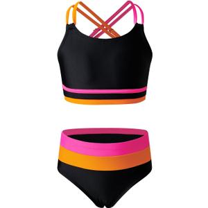 blibean Tween Girls Swimsuits 2 Piece Color Block Bikini Sets with Chest Pad Size 10-11 Years