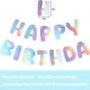 2 x hoyuwak Iridescent Happy Birthday Banners - 5x6 Inch Holographic Party Signs with Aurora, Rainbow, Flame Effects - 3M Adjustable Hanging Rope Kit - Perfect for Birthday Decorations, Photo Backdrops for Women & Men