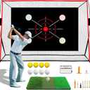 Golf Net, 10x7FT with Golf Practice Mat, Hitting Aid Net with Multi Targets Training for Backyard Driving Chipping Indoor Outdoor Use, 7-Ply Anti-Tear Netting & Carry Bag, Gifts for Men Dad Him Golfer