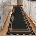 SHACOS 3x10 ft Washable Runner Rug Scalloped Non Slip Woven Texture Geometric Farmhouse Modern Carpet for Porch Hallway Kitchen Entryway Indoor Outdoor Patio Carpet Black, 3'x10'