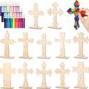 Bucherry 15 Pack Color Your Own Cross Kit Wood Christian Religious DIY Coloring Craft Kit Table Centerpiece with Watercolor Pen for Sunday School Classroom Church Art Project