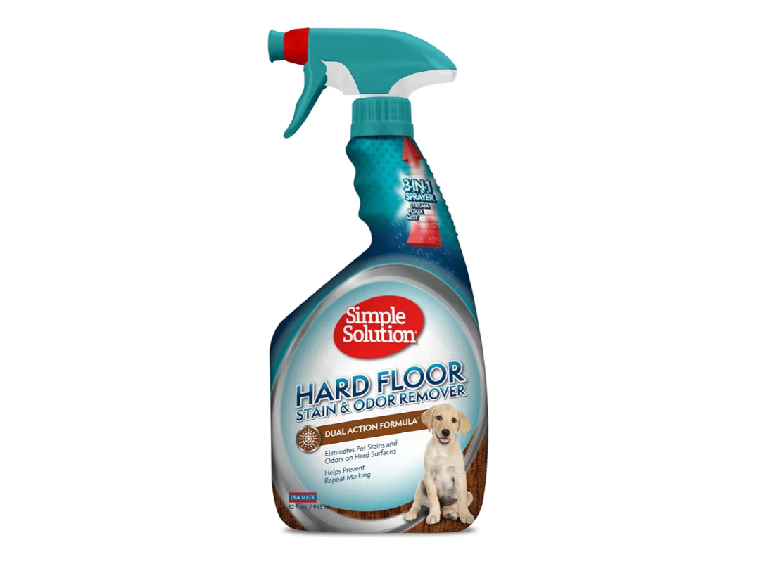 Simple Solution Hard Floor Extreme Pet Stain and Odor Eliminator Spray, Dog and Cat Enzyme Cleaner, Pro-Bacteria Cleaning Power, Strong Urine, Pee and Poop Smell Remover for Hardwood Floors, 32 oz