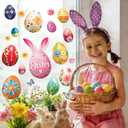 4 x Easter Window Clings Decorations: Large Vintage Easter Egg Window Clings, Farmhouse Spring Easter Bunny Eggs Decals for Glass Windows, Kids Home Office School Spring Celebrations Indoor