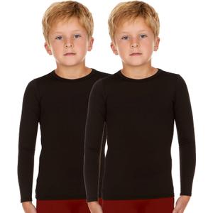 Thermajohn Thermal Underwear for Kids Boys Thermal Shirts for Winter Cold Weather Tops for Boys Kids 2 Pack (Black, Medium)