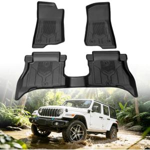 Floor Mats for Jeep Wrangler 4XE 4 Door 2021-2026 (Not for JL, JK or 2 Door), Custom Fit Heavy Duty TPE All Weather Protection, Waterproof Non-Slip Black Car Liners (Two-Row Floor Mats)