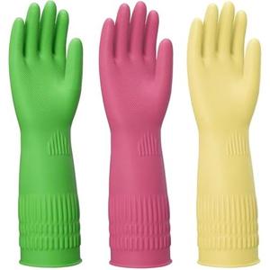 ccebwyny Rubber Gloves for Cleaning – 3 Pairs Reusable Gloves for Dishwashing, Kitchen and Household Tasks, 15-Inch Long, Non-Slip and Waterproof (Medium)