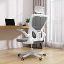 Office Chair Ergonomic Desk Chair with Lumbar Support&Headrest&Flip-up Arms Height Adjustable Rocking Swivel High Computer Chair Multi-Angle from 90 to 130 with 350LBS Capacity (02White+Grey)