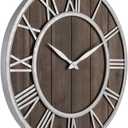 Oldtown Farmhouse Metal & Solid Wood Noiseless Wall Clock (Dark Brown, 24-inch)