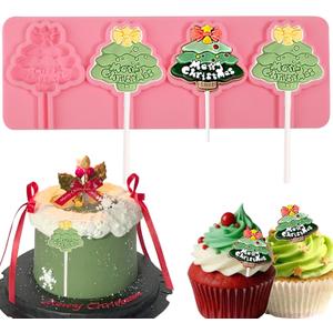 3 x 4-Cavity Reusable Christmas Tree Candy Silicone Mold, Exquisite Christmas Cake Decoration Fondant Molds, for Christmas Party Dessert Ornaments, Cookies, Chocolate Dough, Clay Resin Plaster