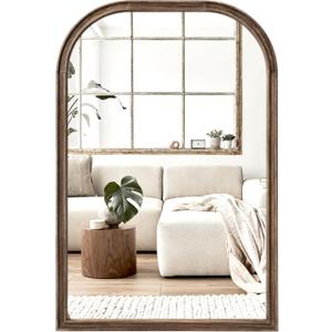 24"x36" Solid Wood Bathroom Mirror Tempered Glass for Wall Mounted, Rustic Wood Frame Wall Mirror Decorative for Living Room Bedroom Vanity Mirror Entryway Mirror, Rustic Brown