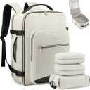 LOVEVOOK Travel Backpack for Women & Men 40L,Airline Approved Carry On Backpack Travel Essentials,TSA Carry on Luggage,Waterproof Personal Item Travel Bag,Suitcase with 3 Packing Cubes,Beige-Black (Large-40L-4Pcs)