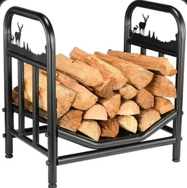 XDCFLA Small Firewood Rack Indoor and Outdoor Firewood Storage. 19 in curved Double Coated Fire Wood Rack. Waterproof Rustproof Stable Log Holder and Fireplace Organizer
