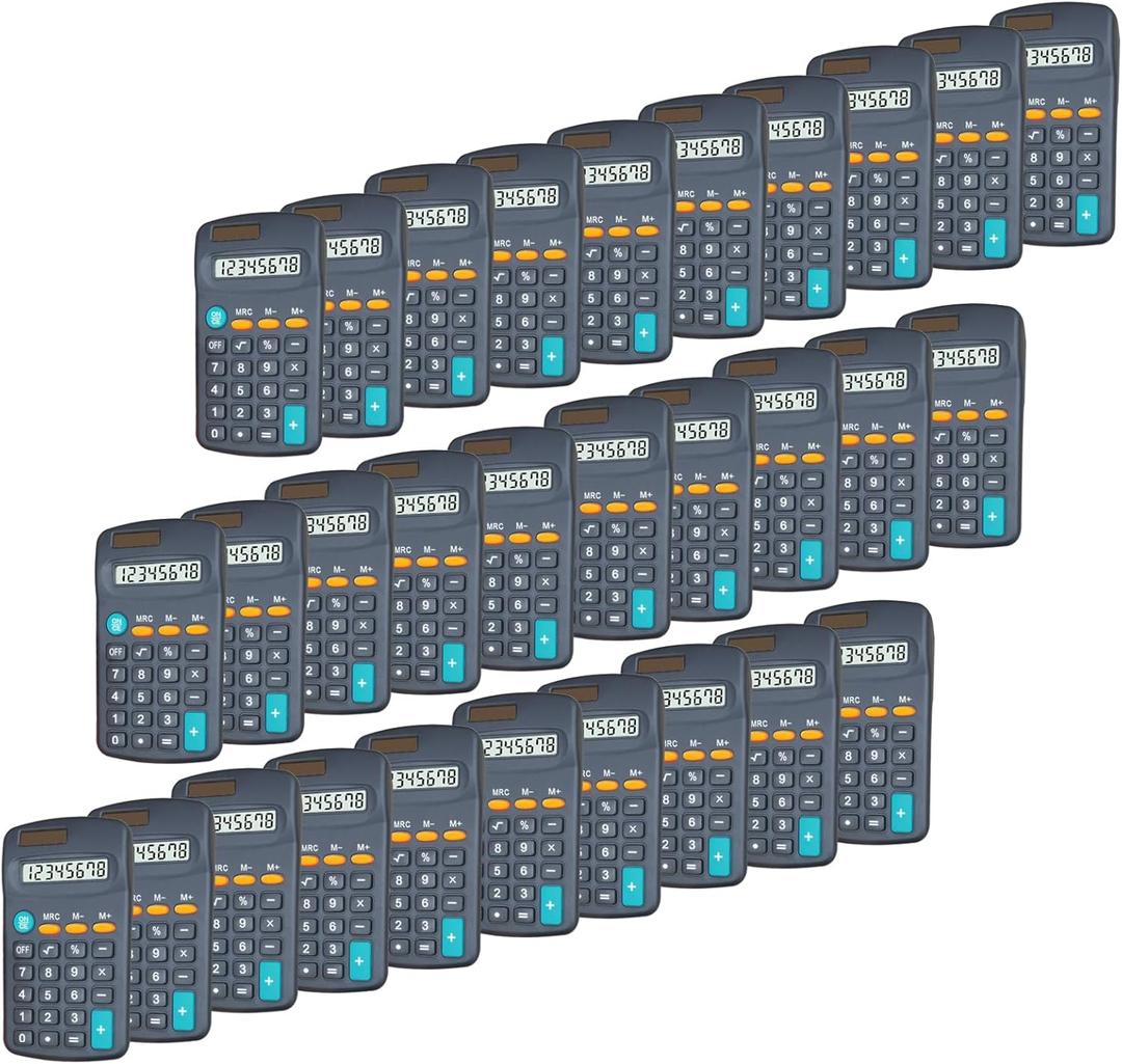 BESTWYA Calculator Small, 4 Function Calculators with Solar Power 8 Digit Small Pocket Size Desktop Handheld for Classroom Desktop Home (Black, Set of 30)