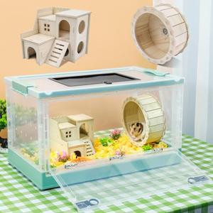 Wedoelsim Portable and Foldable Hamster Cages with Wheels, Castle Habitat, and Exercise Wheel, Easy to Move and Store, Suitable for Guinea Pigs, Rat and Other Small Animals (Blue, Large)