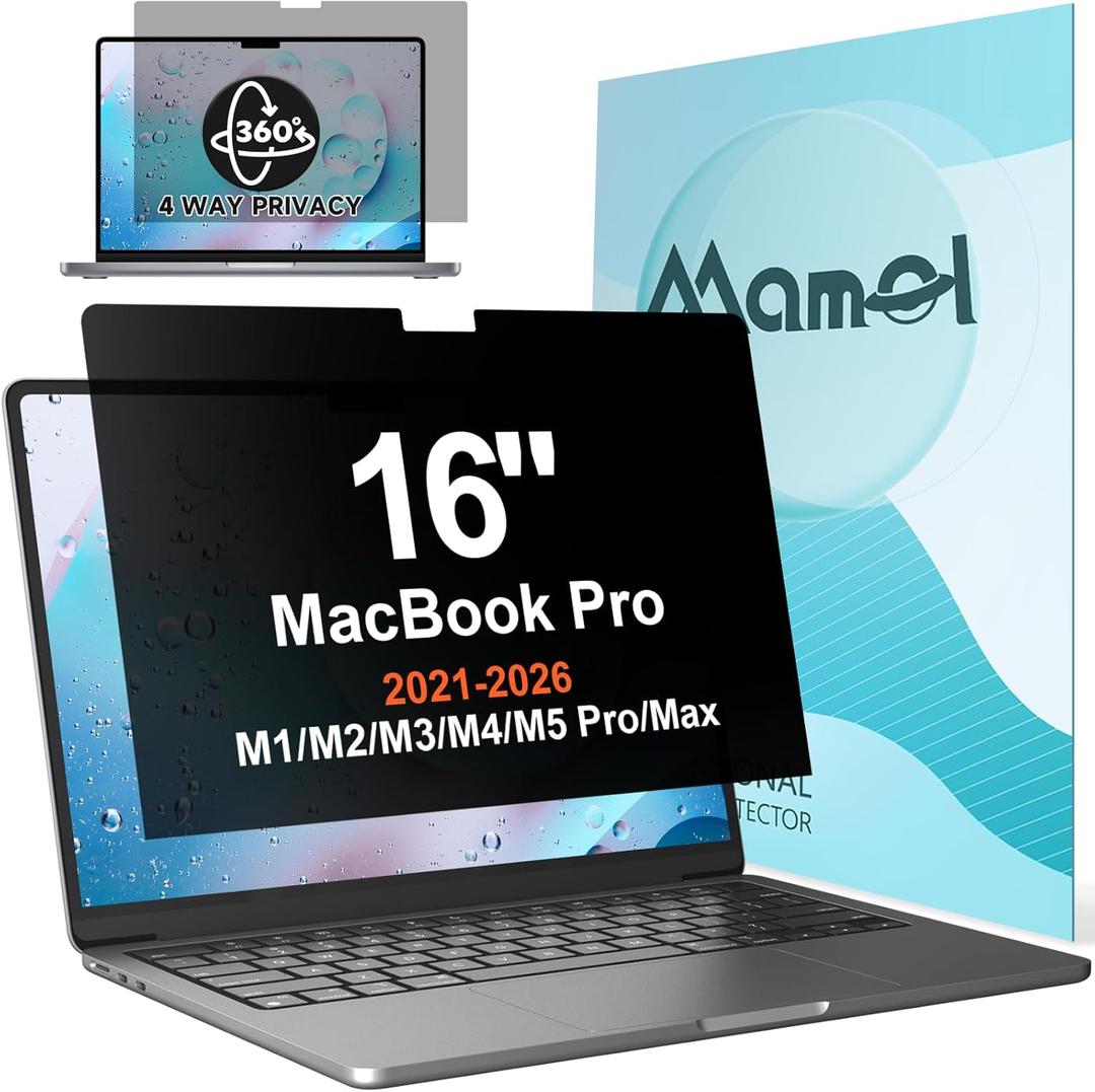 360 Privacy Screen for MacBook Pro 16 Inch (2021-2026, M1, M2, M3, M4, M5, Pro, Max), Anti Glare Blue Light Filter, Nano No Glue Anti Spy Black Protector for Mac 16In Laptop