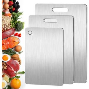 Titanium Cutting Board Set of 3, 100% Pure Titanium Cutting Boards for Kitchen, Double-Sided Food Grade Chopping Board for Meat, Fruit & Vegetable