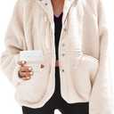 Nirovien Womens Fuzzy Fleece Jacket Button Down Sherpa Coats Casual Winter Warm Outwear with Pockets (Large, Beige)