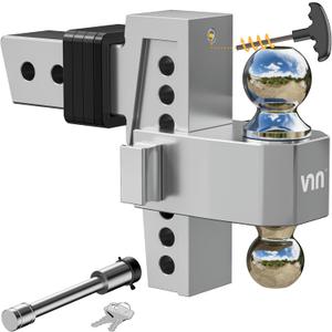VNN Adjustable Drop Hitch  Dual-Ball (1-7/8'' & 2'') Trailer Hitch for 2.5-Inch Receiver, 6-Inch Drop, 15,000 lbs GTW, Heavy-Duty Ball Mount for Trucks  Silver (VN0009) (2.5 Inch 6 Drop)