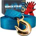 Heavy-Duty Marine-Grade Boat Trailer Winch Strap Kit (2" x 20', 12,000 lbs Break Strength) for PWC, Pontoons & Fishing Boats – Includes Forged Hook & Work Gloves, Blue