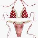 MakeMeChic Women's Halter Tie Side High Cut Triangle Bikini Set Bathing Suit S