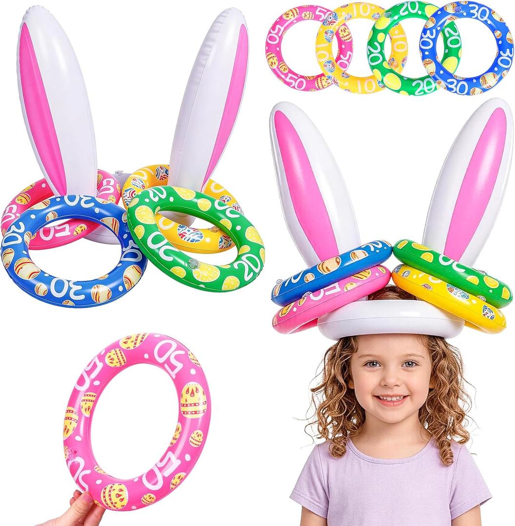 Max Fun Easter Bunny Inflatable Ring Toss Games for Kids Easter Indoor Outdoor Party Games Carnival Toss Game for Easter Party Favors