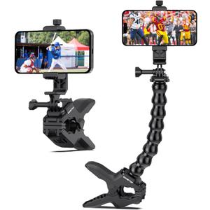 Gooseneck Phone Holder Clamp Clip Mount Cell Phone Stand for Desk Pole Table Compatible with iPhone 16 15 14 Pro Max Plus 13 12 11 SE XS XR X 8 7 6 Samsung GoPro and Other 4-7'' Devices