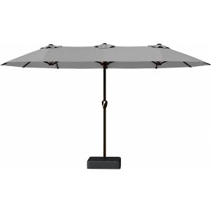 Kingdura 13ft Large Patio Umbrella with Base Included, Double-Sided Rectangle Outdoor Table Umbrella with 12 Reinforced Ribs, Crank Lift for Market Pool Deck Backyard, Light grey