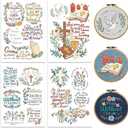 Peacoblue Water Soluble Embroidery Patterns with Color for Beginners, Bible Verses and Flower 4 Sheets with 19pcs Wash Away Embroidery Pattern Stabilizer for Hand Sewing Women Adults