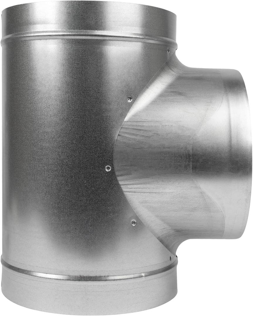 8" Inch T-Shape Ducting Splitter - 90 Degree Galvanized Steel 3-Way Dust Collection Fitting - Branches for Exhaust Fan - Ducting Adapter - Duct Hose Connector