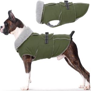 Lelepet Warm Dog Coat Reflective Fleece Vest Waterproof Dog Jacket with Adjustable Buckle Hook & Loop Windproof Cold Weather Coats for Small Medium Large Dogs, Army Green, M