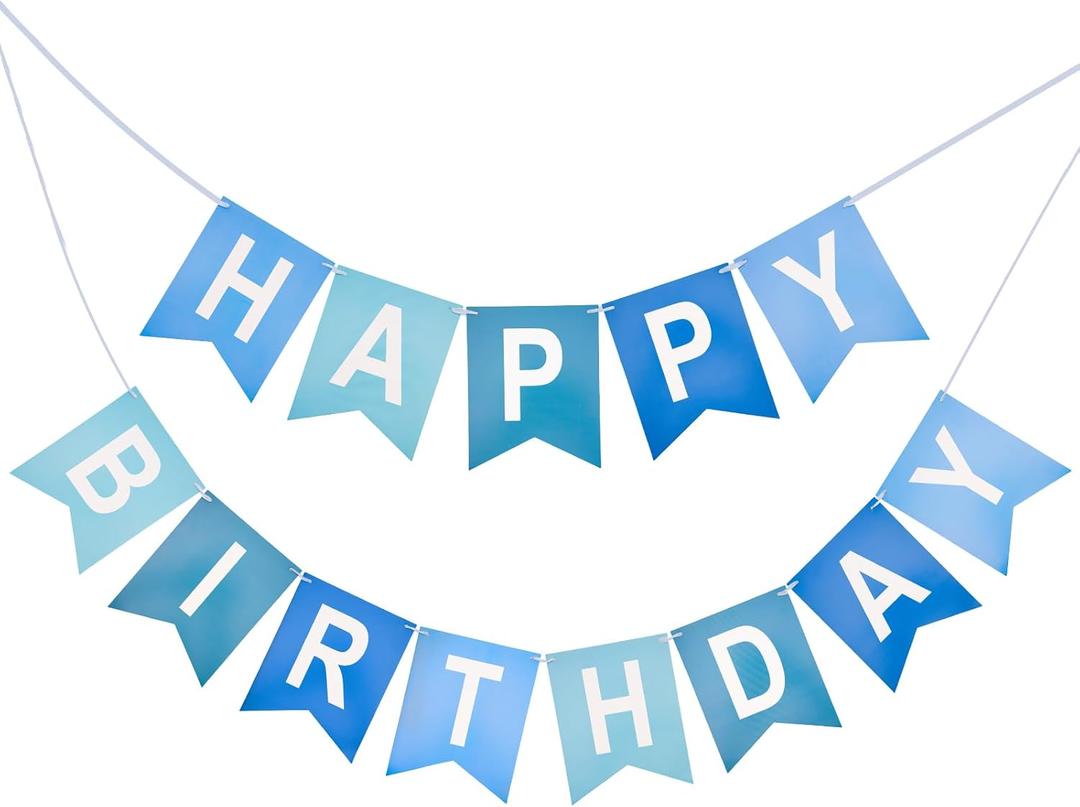 Happy Birthday Banner Birthday Party Banner NO DIY Happy Birthday Sign Pre-Strung Birthday Hanging Decoration for Women Men Girl Boy Party Supplies (Blue)