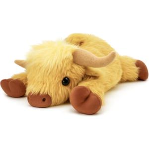 Highland Cow Plush Toy, 4-Pound Weighted Stuffed Animal, Microwaveable and Coolable - Suitable for Boys and Girls (Beige)