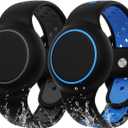 Waterproof Bracelet Compatible with AirTag for Kids (2 Pack), Protective Case GPS Tracker Holder for Child with Full Coverage Hidden Design, Soft Silicone Anti-Lost Wristband Cover for Toddler BBBG (Black Blue+Black Dark Grey)