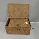 Set of 4 Seagrass Basket with Lids Rattan Wicker Storage Basket Handwoven Decorative Storage Boxes with Lids Multipurpose Woven Basket Bins for Shelf Closet (Orange)