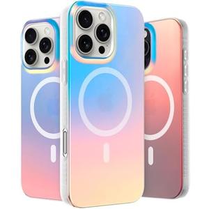 LONLI Hue - Magnetic Case for iPhone 16 Pro - [Compatible with Magsafe] - [360° Shock-Absorbent Bumper] - [Cute and Unique Phone Cover for Girls and Women] - Fluorescent Holographic Iridescent