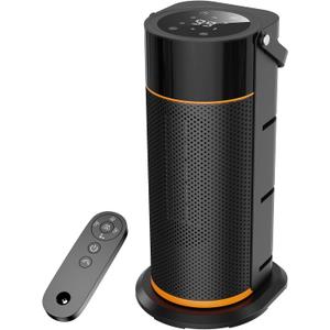 Portable Electric Space Heater - 1500W PTC Ceramic Fast Safety Heat Heaters with Remote, Timer, 70 Swing, LED Display and Child Lock for Office Bedroom Home Indoor Use (Without flame lamp, Black)