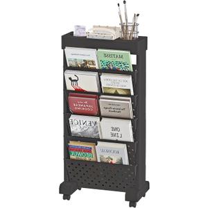 6-Tier Bookshelf, Book Storage Organization with Wheels Mobile Rolling Bookshelves Cart for Home Office Kids’ Study Room School, Black