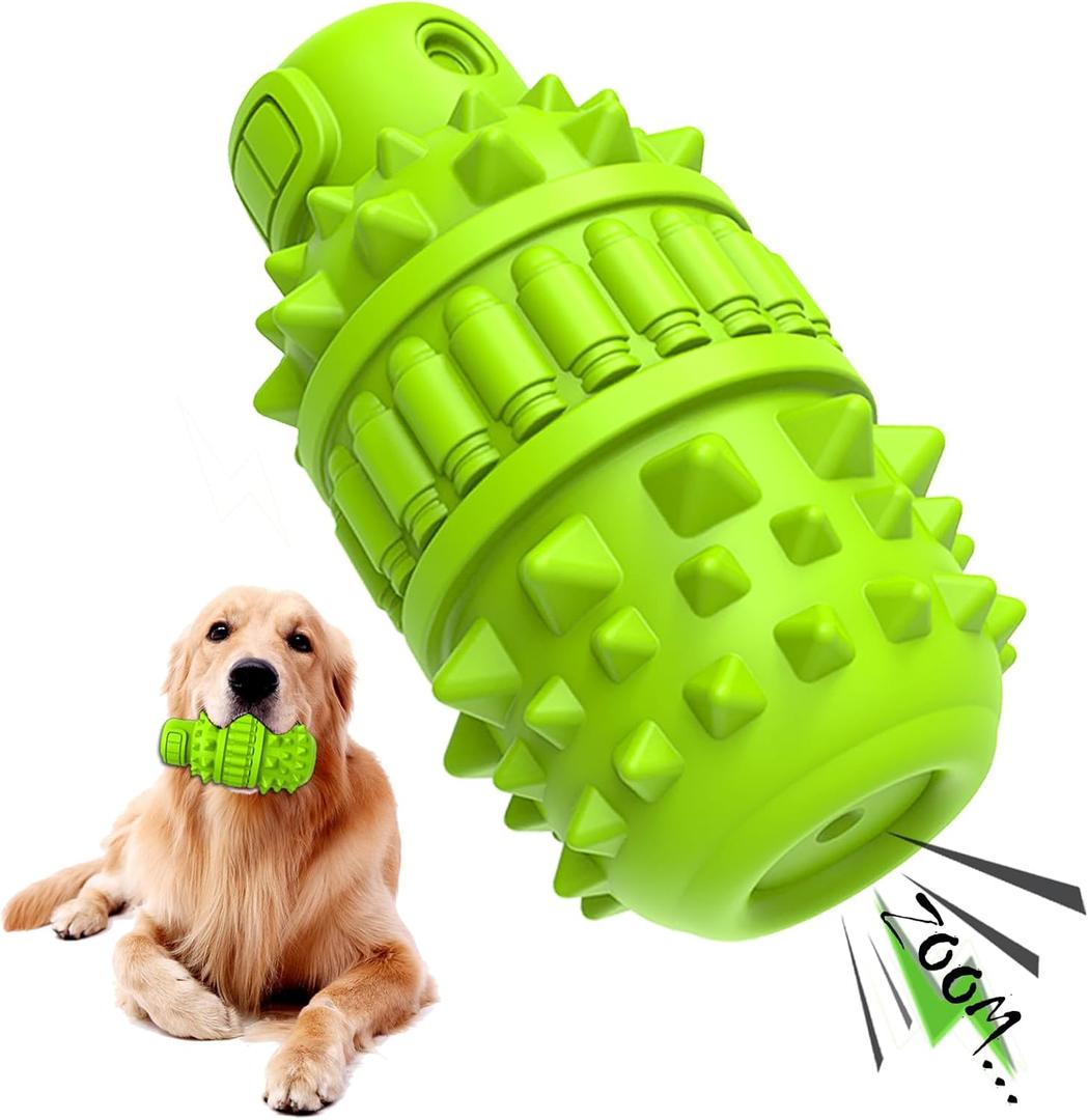 PIFFZEDO Dog Toys for Aggressive Chewers,Interactive Natural Rubber Chew & Squeaky Toy for Large Medium Breed,Dog Toothbrush,Tough & Durable (Green,Large) (Large(45-80 lbs))