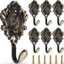 6 Pack Vintage Curtain Tiebacks Hooks Cast Iron Wall Decorative Coat Hooks Rose Pattern Carved with Screws for Towels, Curtains, Coats, Clothes, Keys, Bags in Bedroom, Bathroom(Bronze)