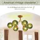 Green Glass Flush Mount Ceiling Lights Fixture 6-Light Gold Mid Century Modern Chandelier Green Hand Blown Glass Chandelier Vintage Pendant Light for Bedroom Living Dining Room