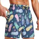 Milin Naco Mens Swim Trunks 5 inch Board Shorts with Zipper Pockets Bathing Suit Mesh Lining Swimsuit Quick Dry 2 XL